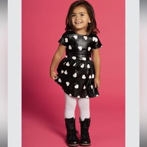 Appaman Valentine's Day Kelsey Hearts Faux Leather Dress black/white girls sz 8